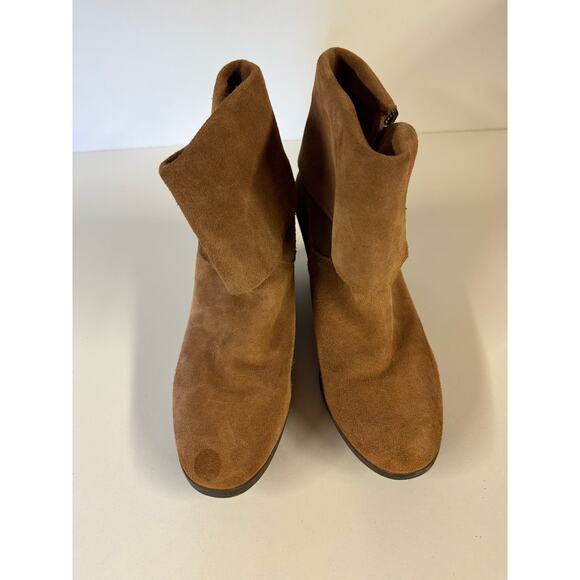 Bass Sasha Ankle Boots Women’s 7.5M Brown Suede Cuffed Block Heel Round Toe - Picture 4 of 6